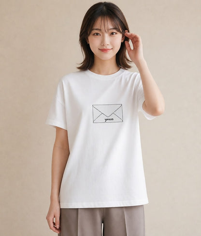 Tシャツ レディース 封蝋 手紙 アンティーク ナチュラル イラスト シック ラフ レイヤード 白T YMAZO