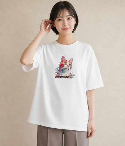 プリントTシャツ レディース ねこ 猫 ネコ イラスト 水彩風 母の日 ビーチ 白T YMAZO