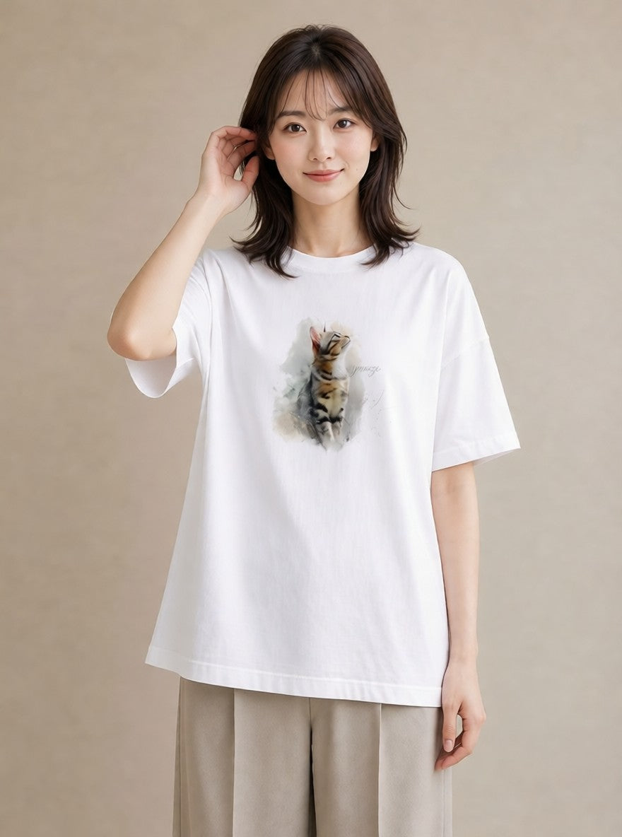 プリントTシャツ レディース 三毛猫 みけねこ 三毛 猫 ねこ イラスト 可愛い お揃い 親子 白T YMAZO
