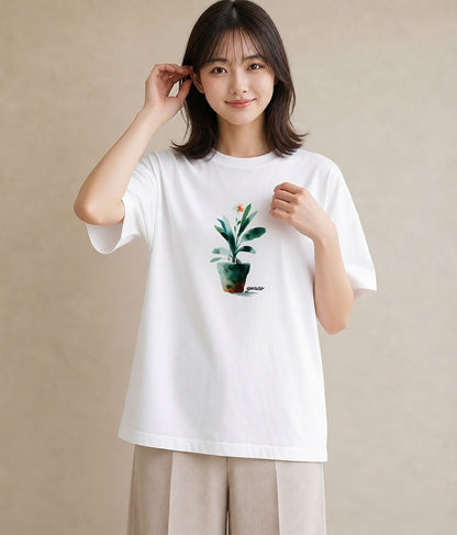 デザインTシャツ レディース 多肉植物 植物 ボタニカル イラスト ニュアンス 散歩 お出かけ 白T YMAZO