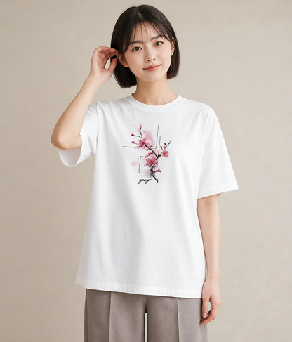 Tシャツ レディース さくら 桜 サクラ 花 花柄 イラスト ボタニカル 女性向けギフト 散歩 白T YMAZO