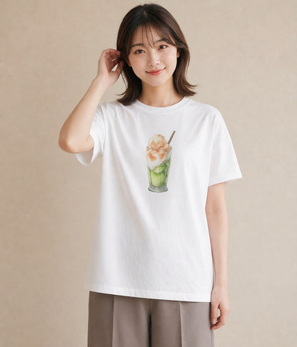 Tシャツ レディース プリン 食べ物 フード イラスト ヴィンテージ風 買い物 夏コーデ 白T YMAZO