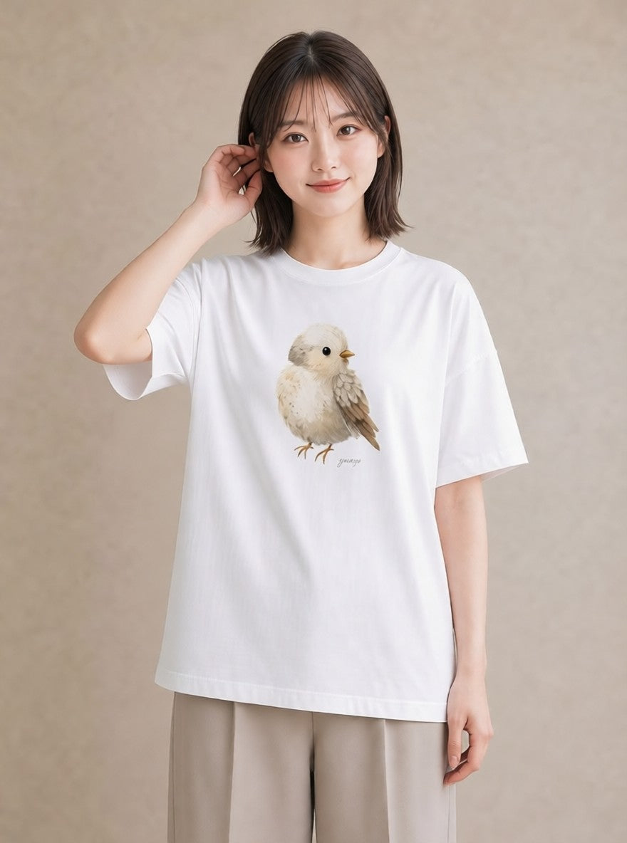 半袖Tシャツ レディース 文鳥 ペット 動物 イラスト ユニーク 通学 誕生日プレゼント 白T YMAZO