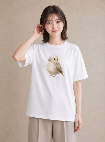 半袖Tシャツ レディース 文鳥 ペット 動物 イラスト ユニーク 通学 誕生日プレゼント 白T YMAZO