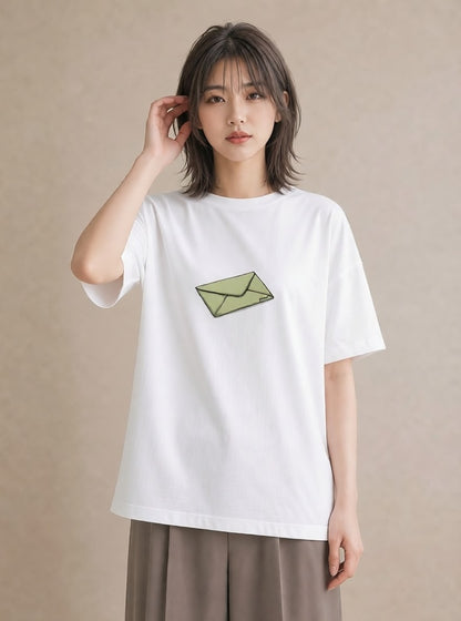 半袖Tシャツ レディース 封蝋 手紙 アンティーク ナチュラル イラスト ユニーク ホワイトデー 春服 白T YMAZO