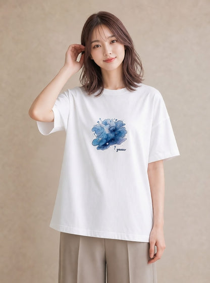 Tシャツ レディース 山羊座 星空 宇宙 イラスト お洒落 普段着 週末コーデ 白T YMAZO