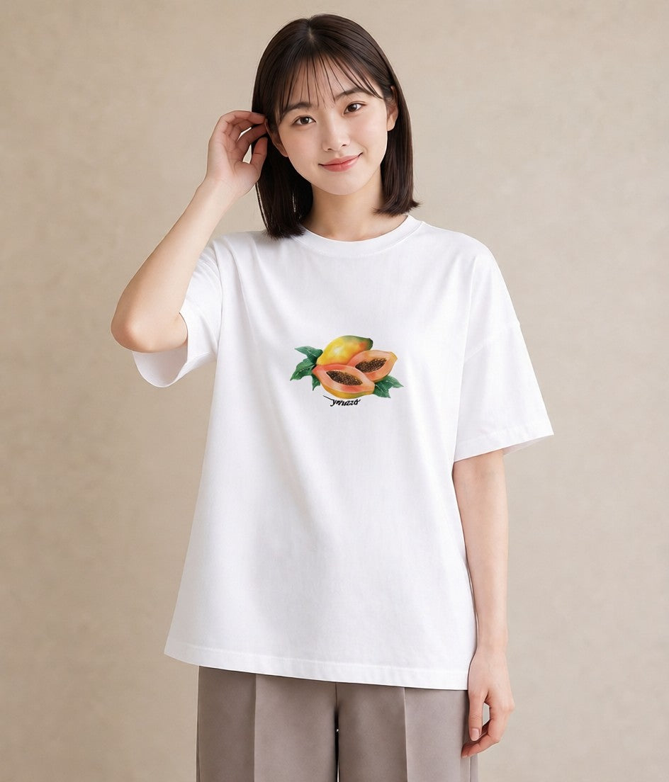 Tシャツ レディース メロン 食べ物 フード イラスト ガーリー 姉妹 送別ギフト 白T YMAZO