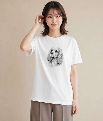 プリントTシャツ レディース キャバリア 犬 いぬ イラスト ボタニカル 女性向けギフト 散歩 白T YMAZO