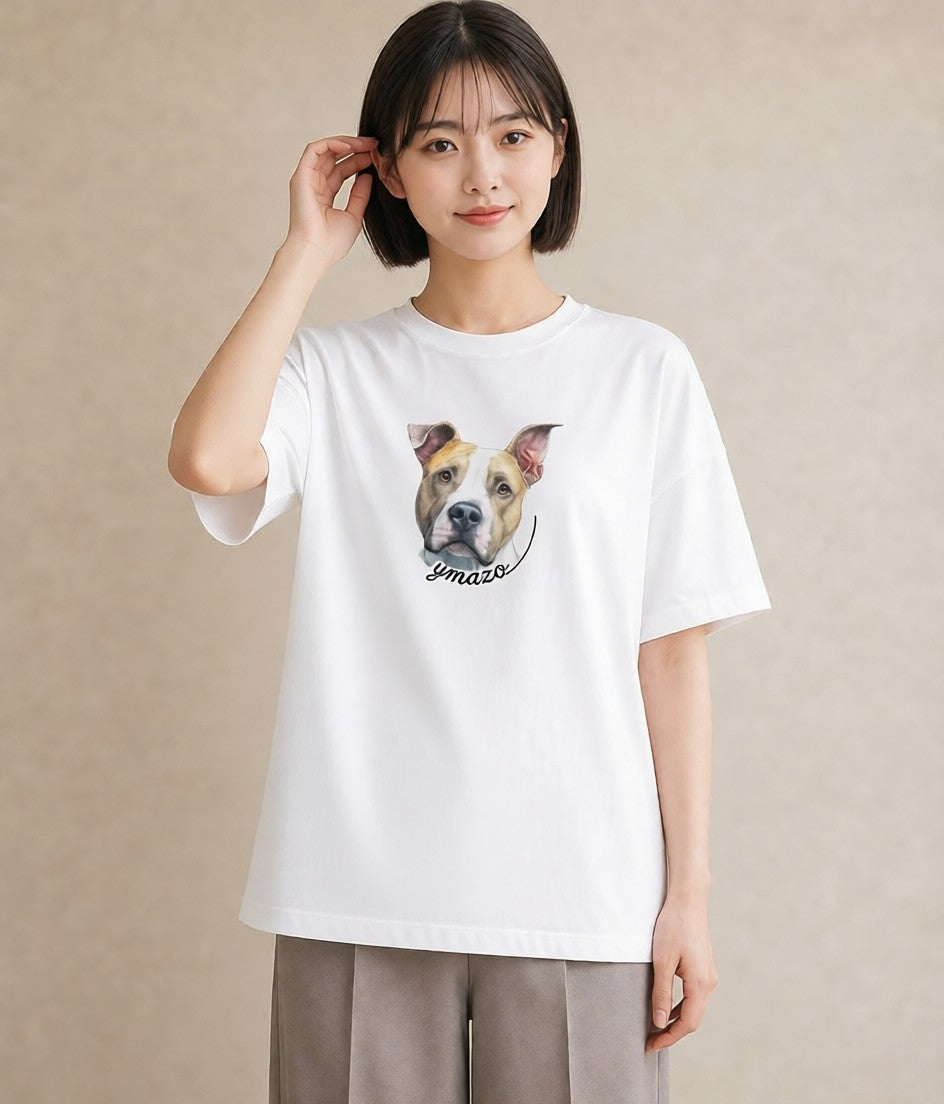 デザインTシャツ レディース 愛犬 犬 いぬ イラスト お洒落 女子会 お揃い 白T YMAZO