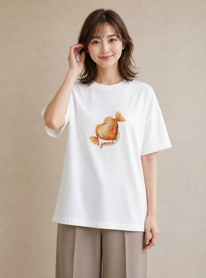 Tシャツ レディース キャンディ 食べ物 フード イラスト モード ペアコーデ 秋コーデ 白T YMAZO