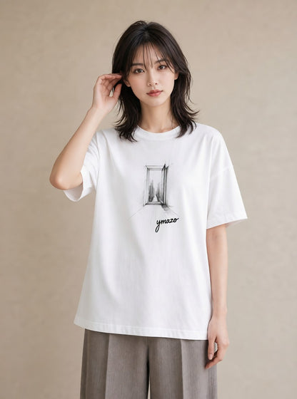 Tシャツ レディース 窓辺の椅子 窓辺 椅子 ナチュラル アンティーク イラスト お洒落 ギフト 母の日 白T YMAZO