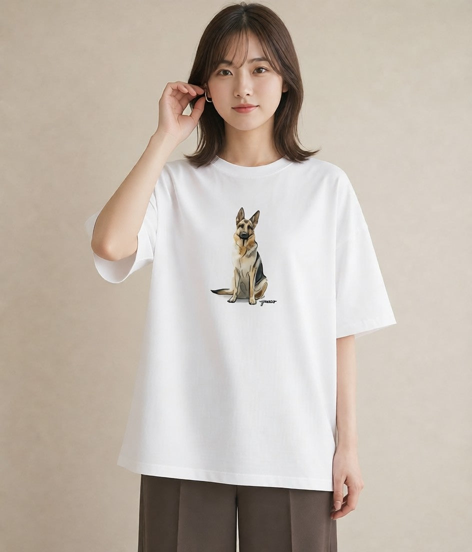 半袖Tシャツ レディース 保護犬 犬 いぬ イラスト ニュアンス 通勤 在宅 白T YMAZO