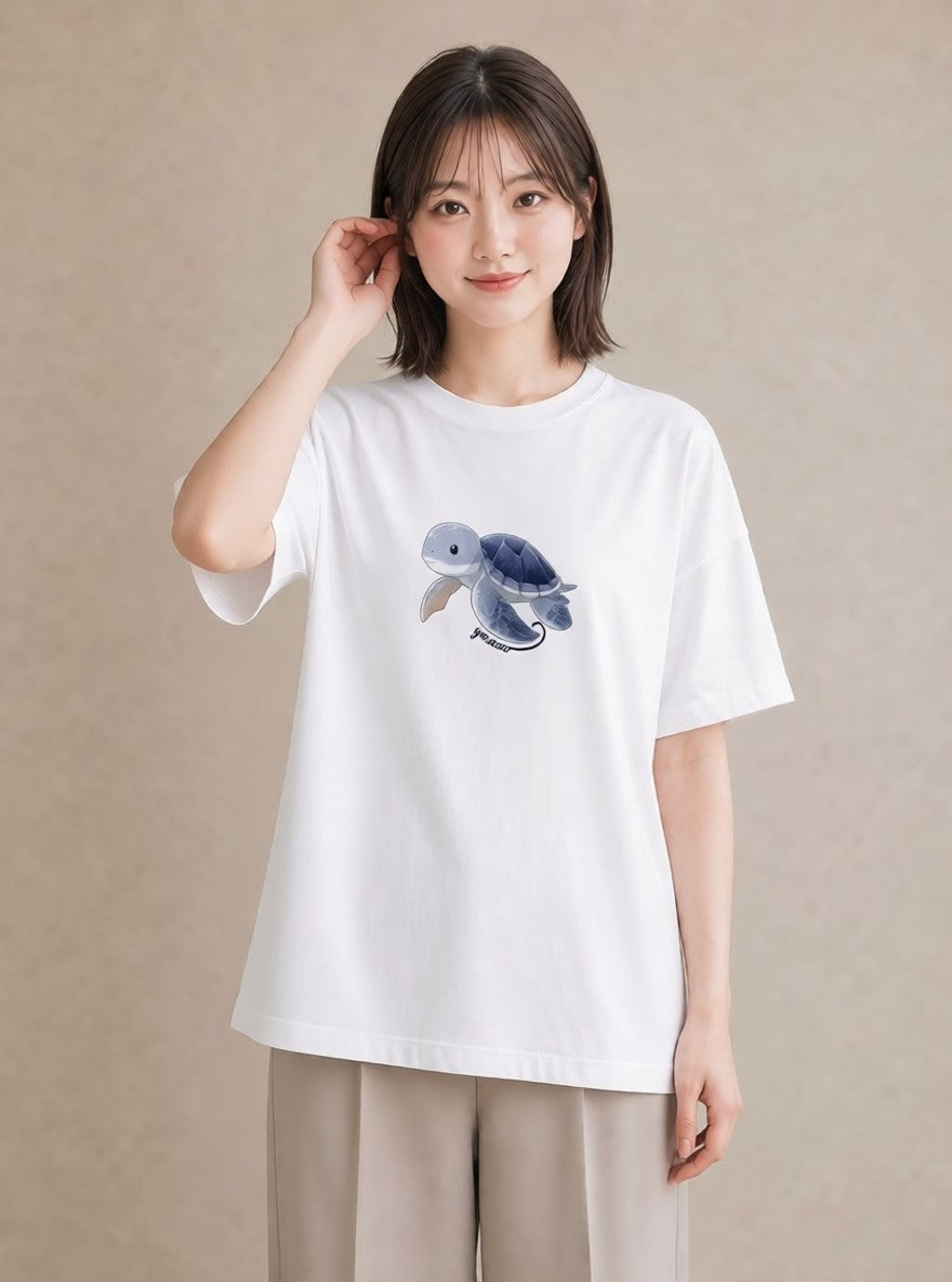 Tシャツ レディース ゼニガメ ペット 動物 イラスト お洒落 女性向けギフト 散歩 白T YMAZO