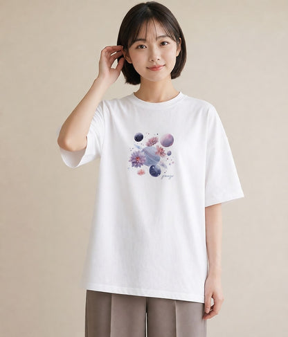 プリントTシャツ レディース 牡牛座 星空 宇宙 イラスト こなれ感 通勤 在宅 白T YMAZO