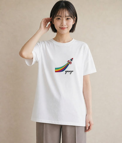 グラフィックTシャツ レディース ロケット 星空 宇宙 イラスト レトロ デート 帰省 白T YMAZO