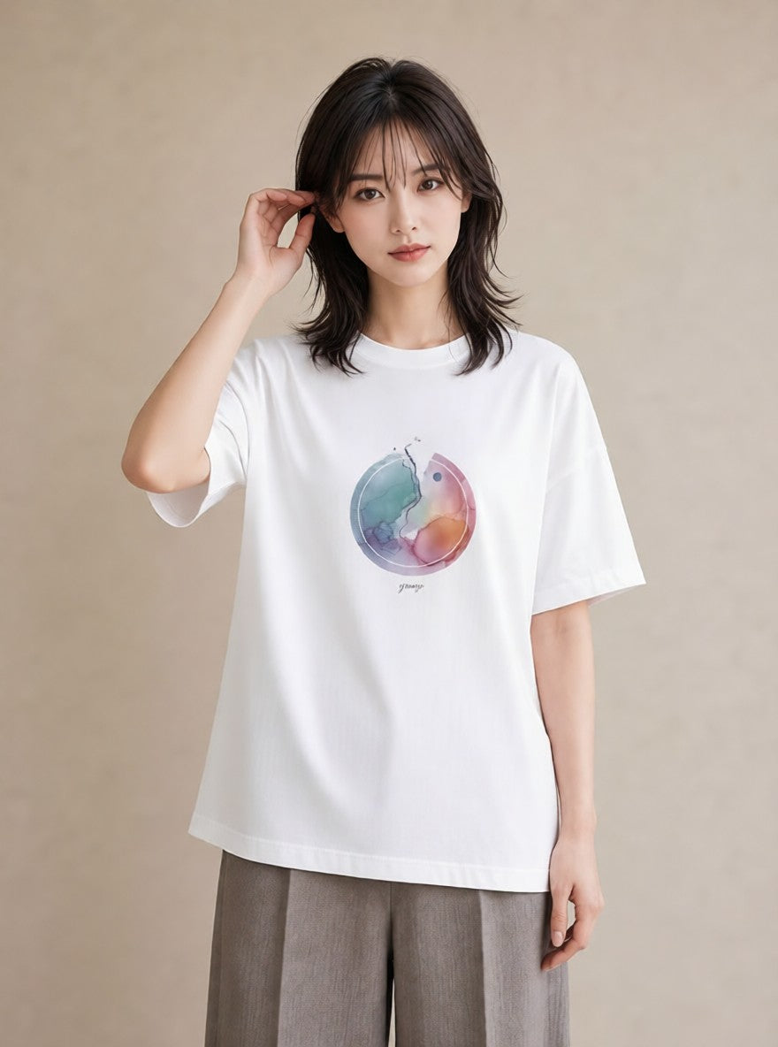 デザインTシャツ レディース 虹 星空 宇宙 イラスト ユニーク ルームウェア ギフト 白T YMAZO