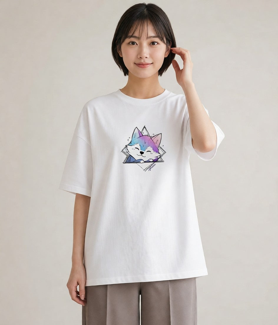 Tシャツ レディース シベリアンハスキー 犬 いぬ イラスト ナチュラル ペアコーデ 秋コーデ 白T YMAZO