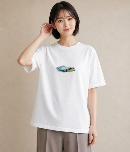 グラフィックTシャツ レディース 山 星空 宇宙 イラスト ラフカジュアル 母の日 ビーチ 白T YMAZO