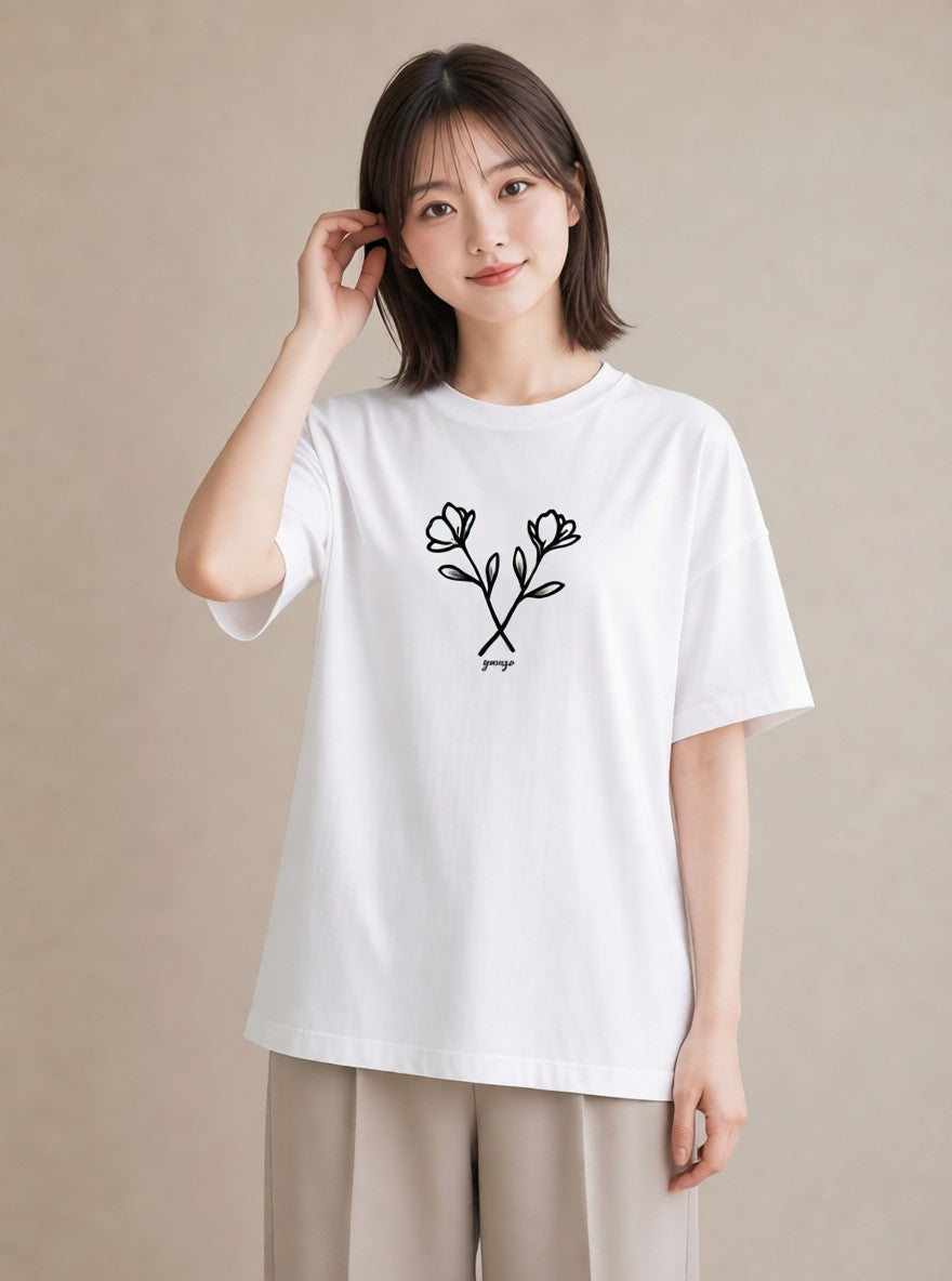デザインTシャツ レディース 小花 花 フラワー イラスト 綿100 デート 白T YMAZO