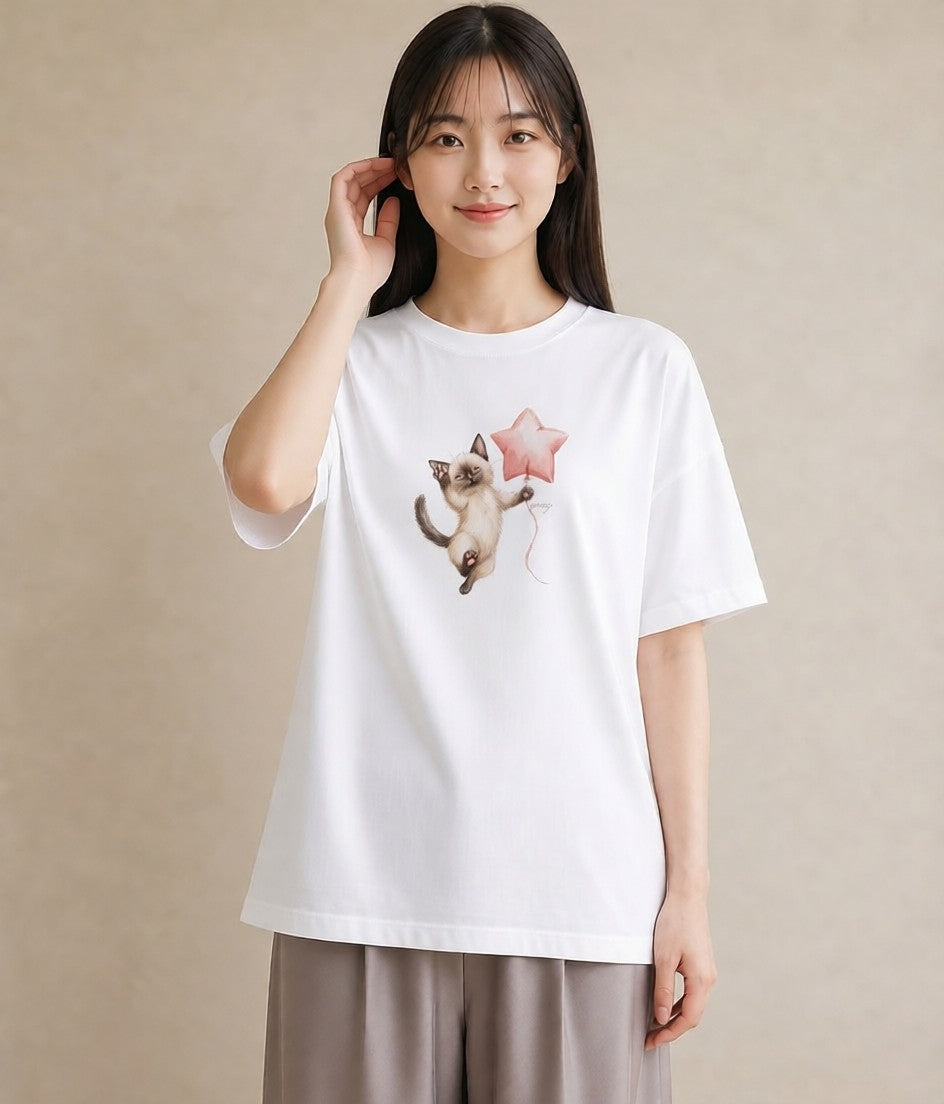 プリントTシャツ レディース ラグドール 猫 ねこ イラスト ニュアンス 送別ギフト 通勤 白T YMAZO