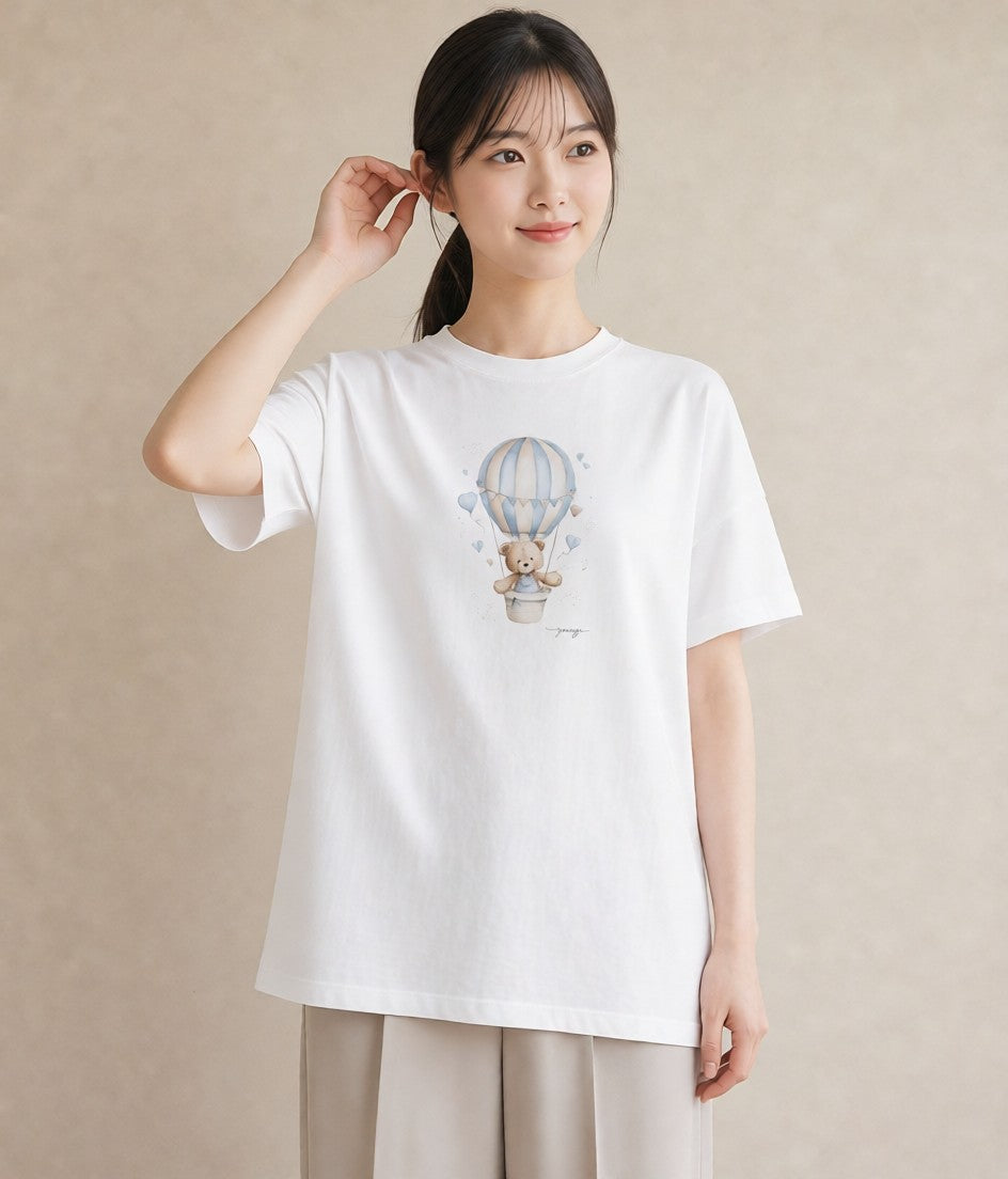 プリントTシャツ レディース 気球 星空 宇宙 イラスト 韓国風 おしゃれギフト 社会人 白T YMAZO