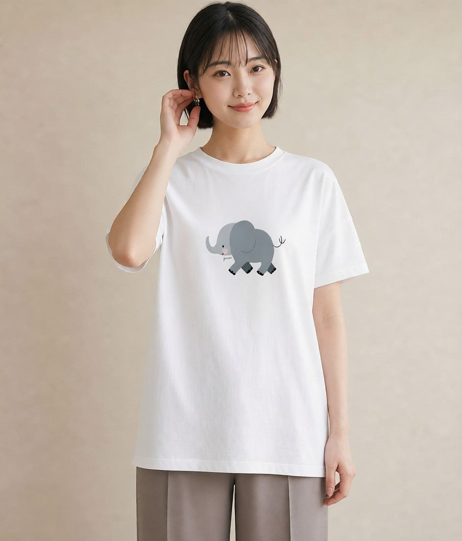 デザインTシャツ レディース ぞう 動物 アニマル イラスト お洒落 友達ギフト 部屋着 白T YMAZO