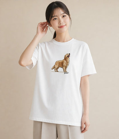 半袖Tシャツ レディース ゴールデンレトリバー ゴールデン 犬 いぬ イラスト ラフカジュアル 母娘コーデ 自分用 白T YMAZO