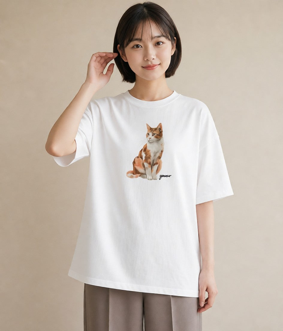 グラフィックTシャツ レディース 肉球 猫 ねこ イラスト カフェコーデ カジュアルコーデ 買い物 白T YMAZO
