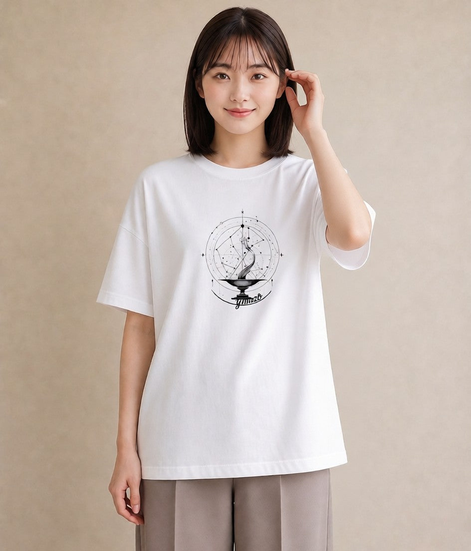 プリントTシャツ レディース 天秤座 星空 宇宙 イラスト 線画 親子 20代 白T YMAZO