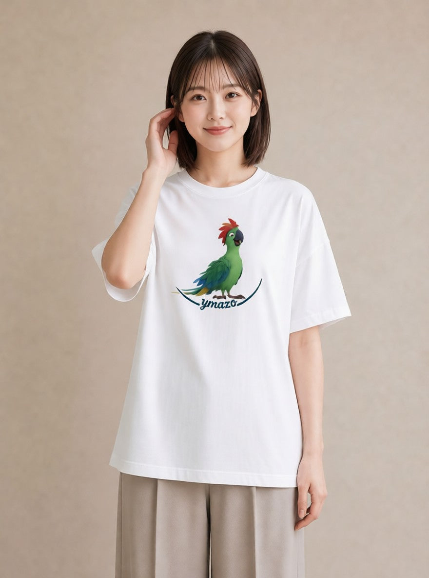 Tシャツ レディース ボタンインコ ペット 動物 イラスト モード 友達ギフト 部屋着 白T YMAZO