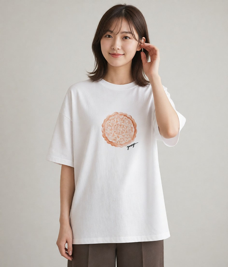 半袖Tシャツ レディース クロワッサン 食べ物 フード イラスト ラフ 母娘コーデ 自分用 白T YMAZO