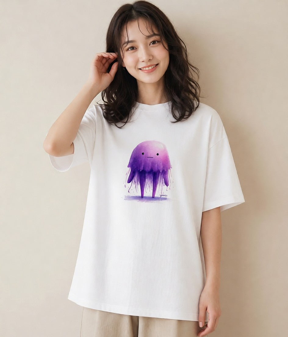 半袖Tシャツ レディース くらげ クラゲ 海の生き物 海 イラスト シック レイヤード 友達ギフト 白T YMAZO