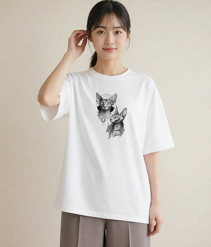 Tシャツ レディース スフィンクス 猫 ねこ イラスト お洒落 送別ギフト 通勤 白T YMAZO