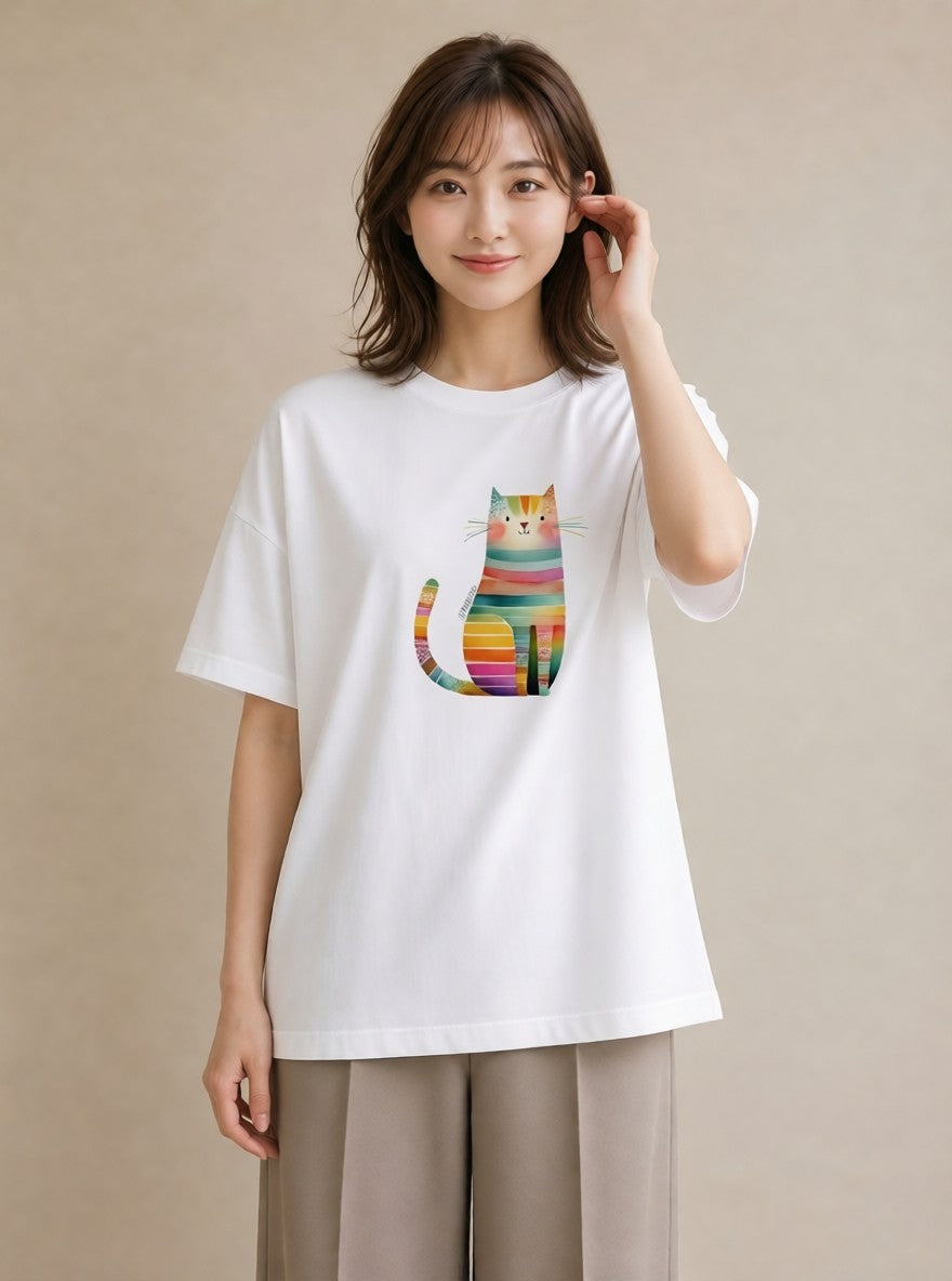 半袖Tシャツ レディース アメリカンショートヘア 猫 ねこ イラスト 旅行コーデ 部屋着 女性向けギフト 白T YMAZO
