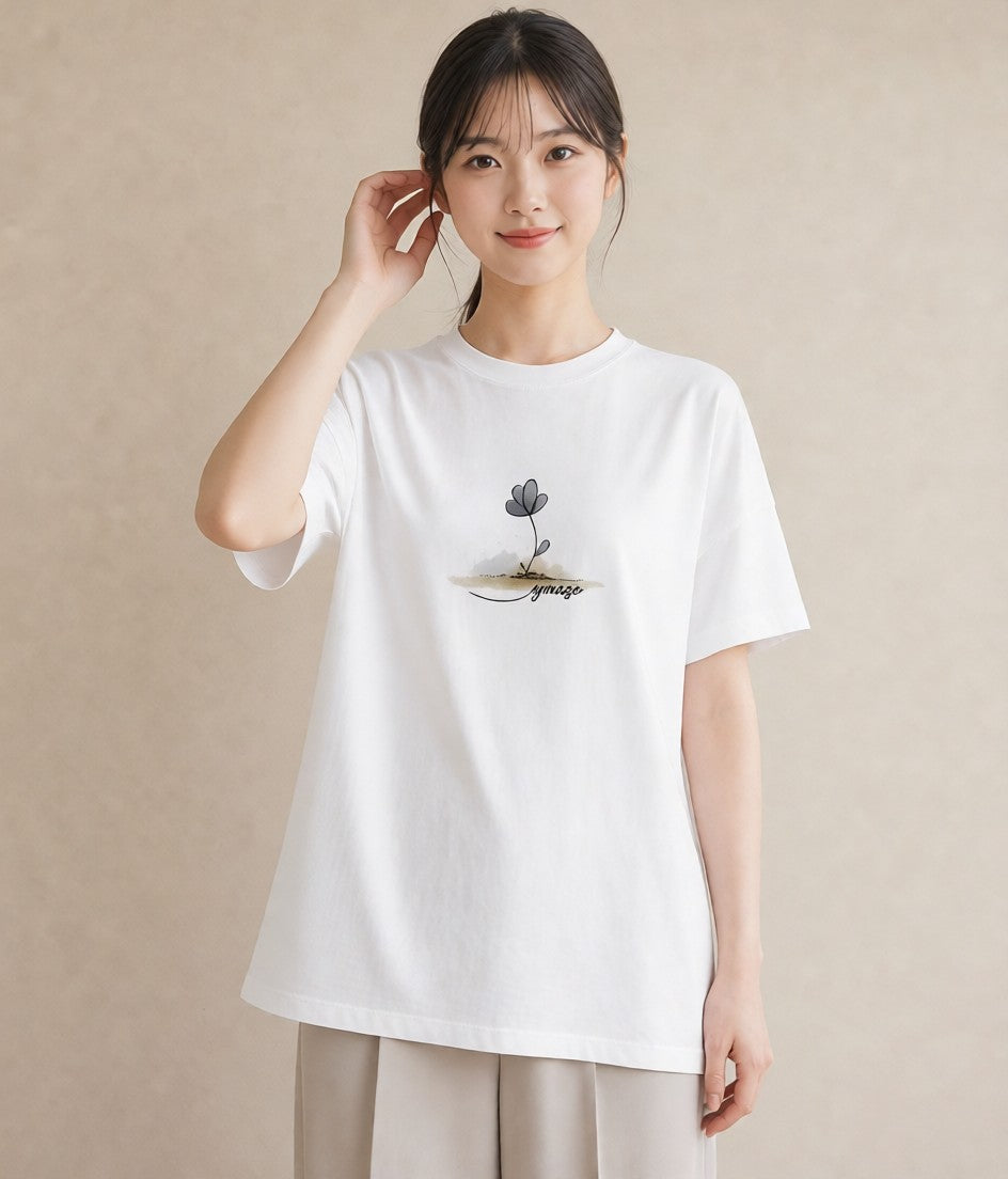 Tシャツ レディース 青の水彩 風景 ブルー ナチュラル アンティーク イラスト カフェ巡り 女子会 白T YMAZO