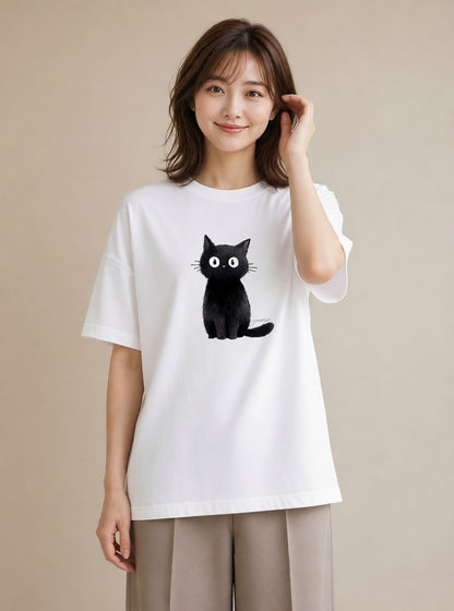 デザインTシャツ レディース ロシアンブルー 猫 ねこ イラスト ニュアンス 通勤 在宅 白T YMAZO