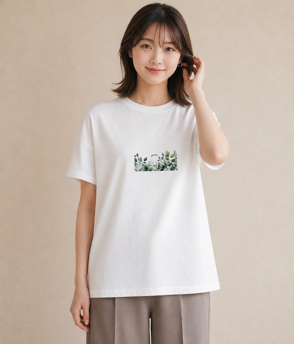 Tシャツ レディース ユーカリ 植物 ボタニカル イラスト 淡色 ホワイトデー 春服 白T YMAZO
