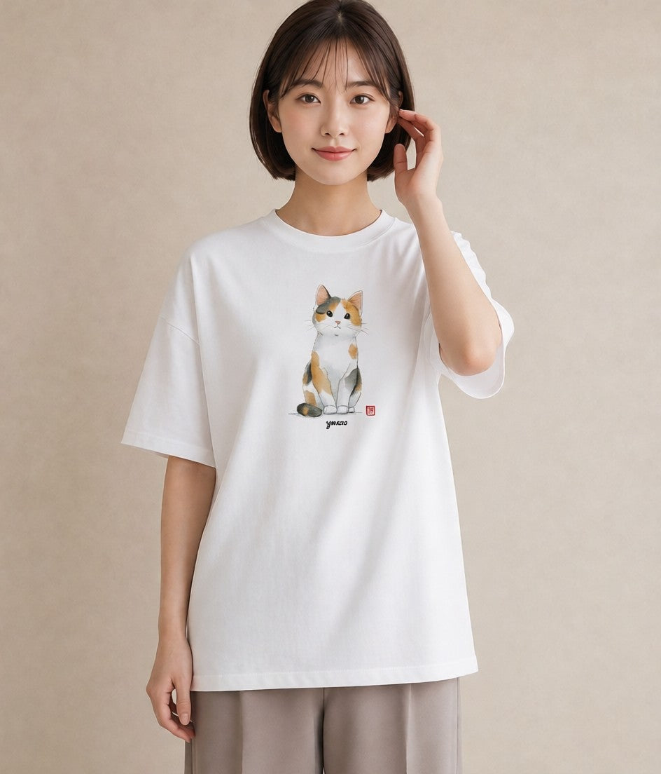 デザインTシャツ レディース マンチカン 猫 ねこ イラスト 水彩風 敬老の日 ホワイトデー 白T YMAZO