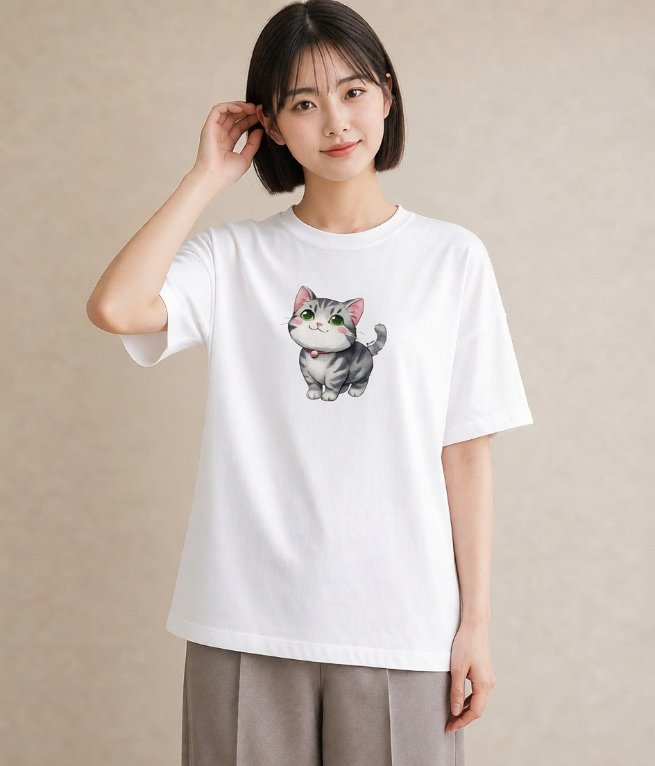 プリントTシャツ レディース マンチカン 猫 ねこ イラスト ラフカジュアル 社会人 女性 白T YMAZO