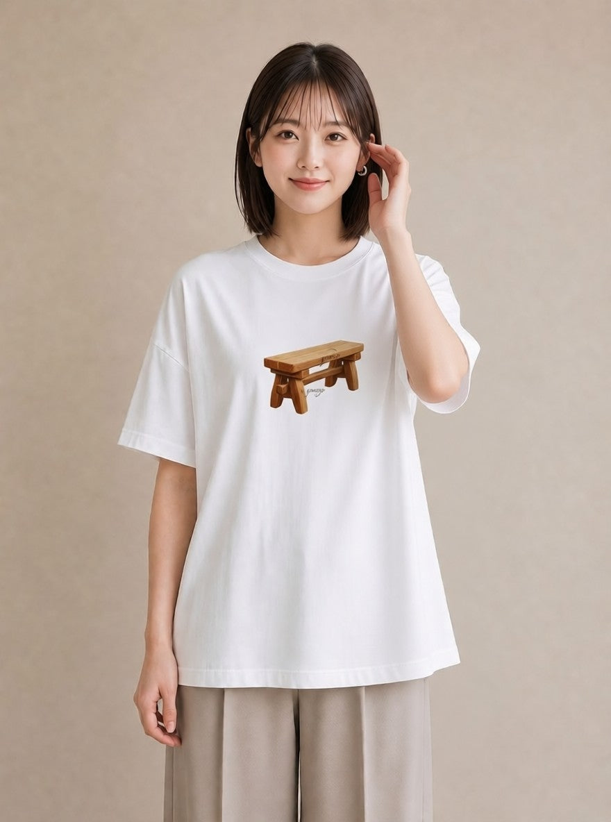 プリントTシャツ レディース 雨上がりのベンチ ベンチ ナチュラル アンティーク イラスト モード 春コーデ 姉妹 白T YMAZO