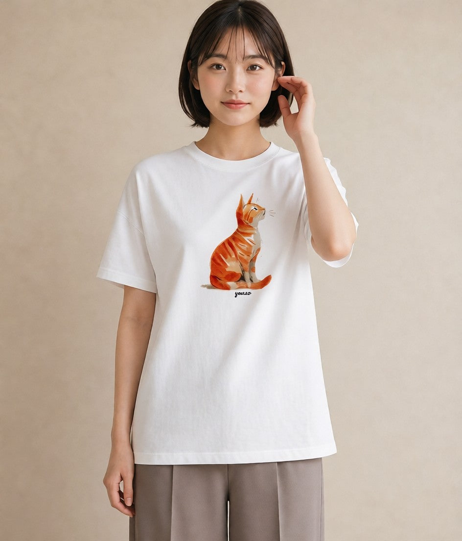 プリントTシャツ レディース 猫の手 猫 ねこ イラスト 水彩風 誕生日プレゼント 綿100 白T YMAZO