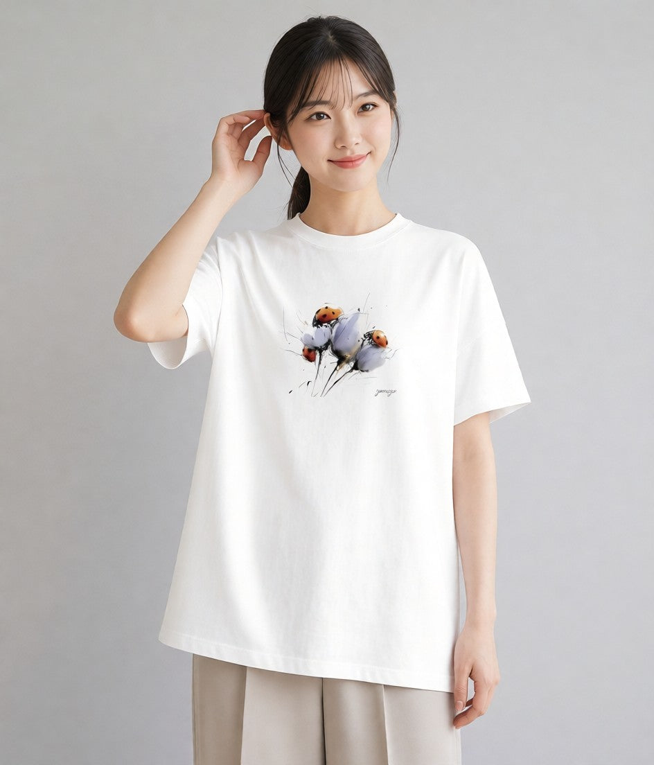 デザインTシャツ レディース てんとう虫 昆虫 虫 イラスト ニュアンス ビーチ デイリーウェア 白T YMAZO