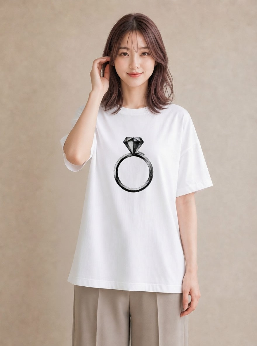 半袖Tシャツ レディース パールピアス アクセサリー ナチュラル アンティーク イラスト ボタニカル ホワイトデー 春服 白T YMAZO