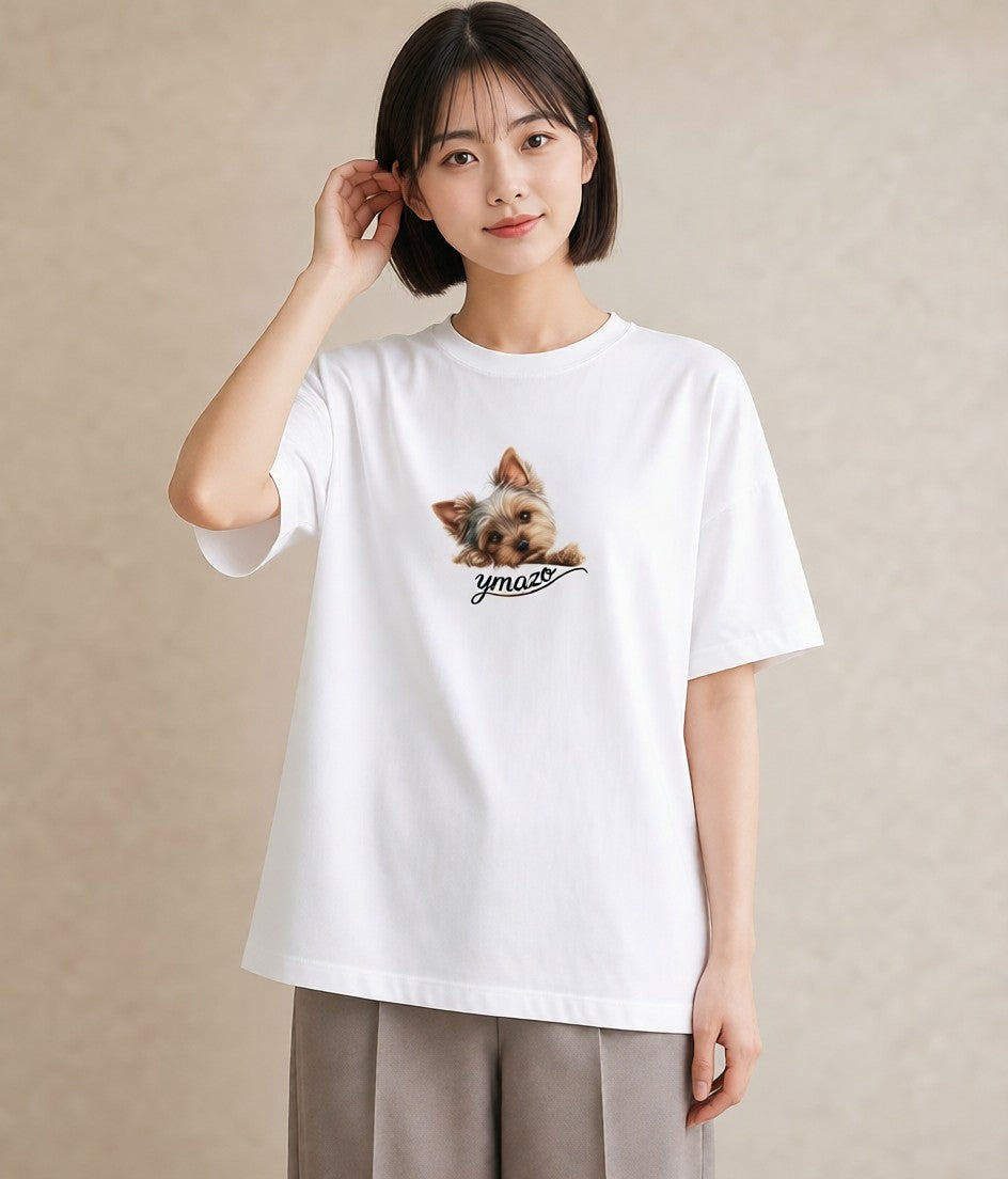Tシャツ レディース ヨークシャーテリア 犬 いぬ イラスト 韓国風 ラフ レイヤード 白T YMAZO