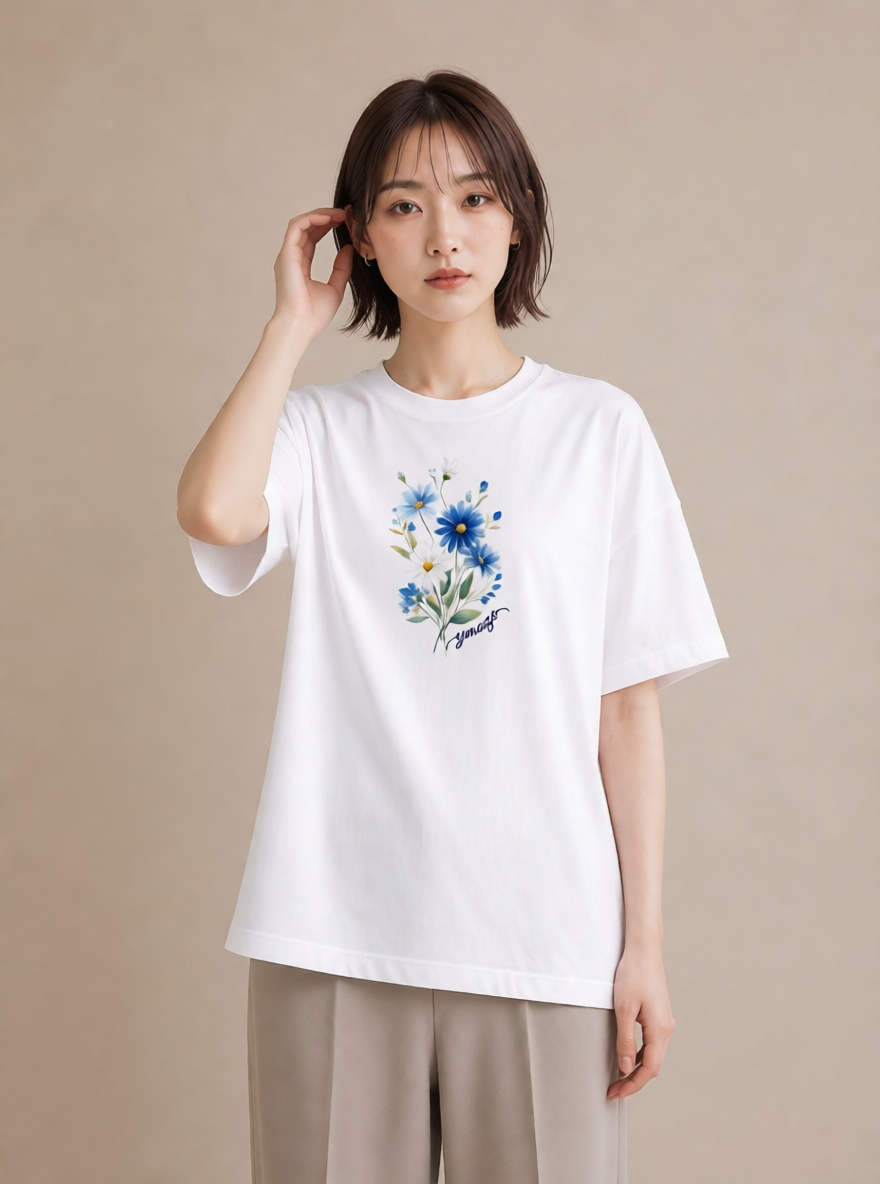 Tシャツ レディース マーガレット 花 花柄 イラスト ゆるかわ ママ カフェ服 白T