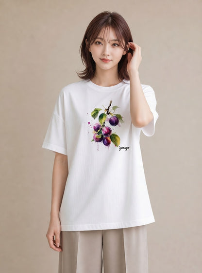 グラフィックTシャツ レディース ぶどう 葡萄 食べ物 フード イラスト 上品 旅行 母娘コーデ 白T YMAZO