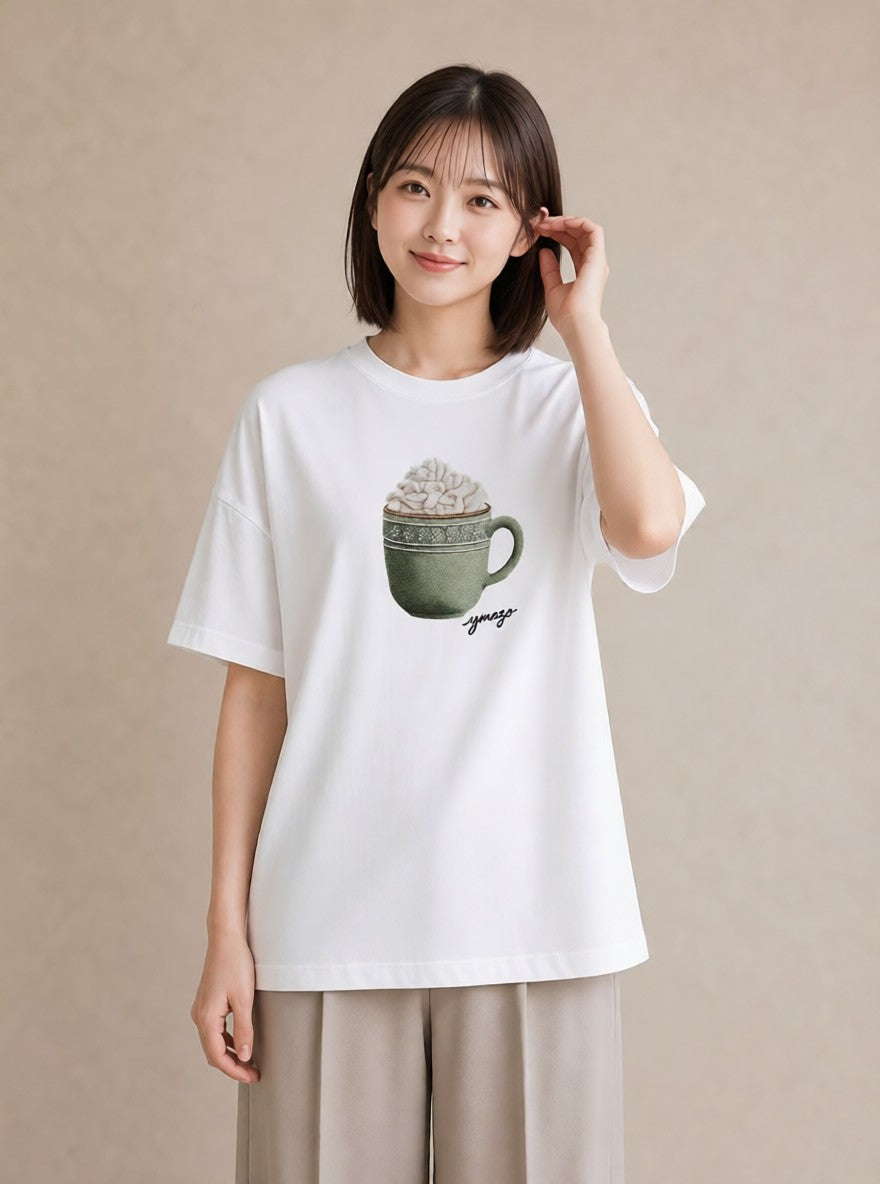 グラフィックTシャツ レディース ココア 食べ物 フード イラスト ミニマル 休日 ペアコーデ 白T YMAZO