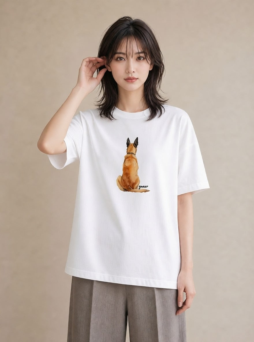 Tシャツ レディース ジャーマンシェパード 犬 いぬ イラスト きれいめカジュアル 在宅 公園 白T YMAZO