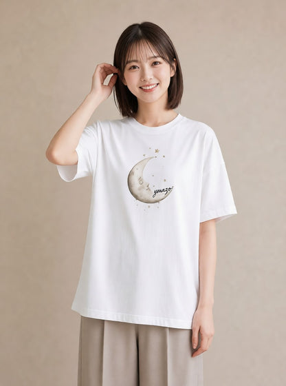 Tシャツ レディース 星空 宇宙 イラスト アート風 普段着 週末コーデ 白T YMAZO