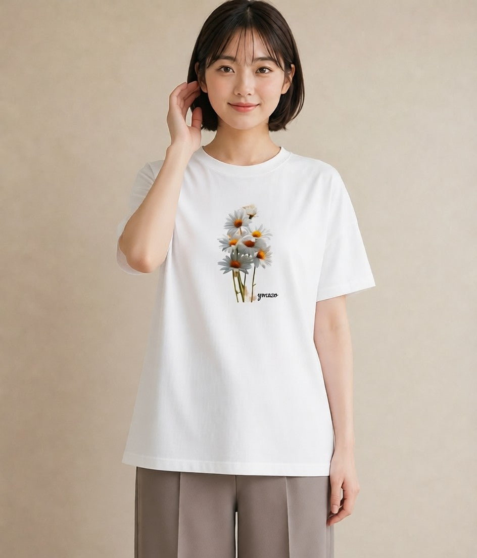 プリントTシャツ レディース マーガレット 花 花柄 イラスト お洒落 週末コーデ 敬老の日 白T YMAZO